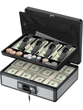 Secure Cash Box with Money Tray & Lock | Ideal for Cash Register & Storage